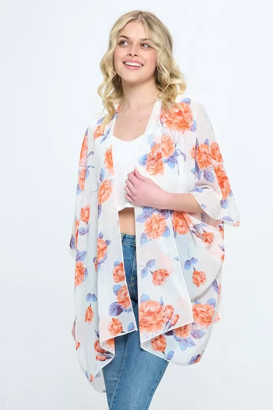 Loose fit kimono cardigan top with flower floral