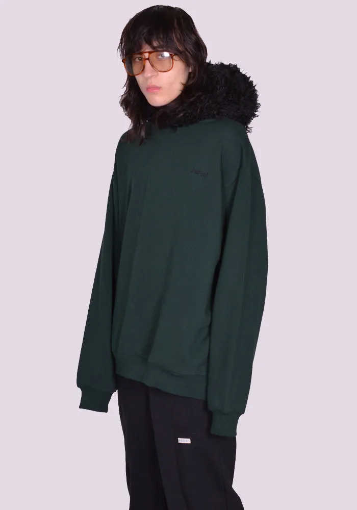 MARNI FUMU0067Q1 FAUX FUR SWEAT HOODIE SPHERICAL GREEN