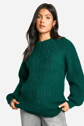 Maternity Cable Knit Oversized Crew Neck Sweater