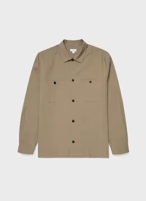 Men's Seersucker Overshirt in Dark Stone