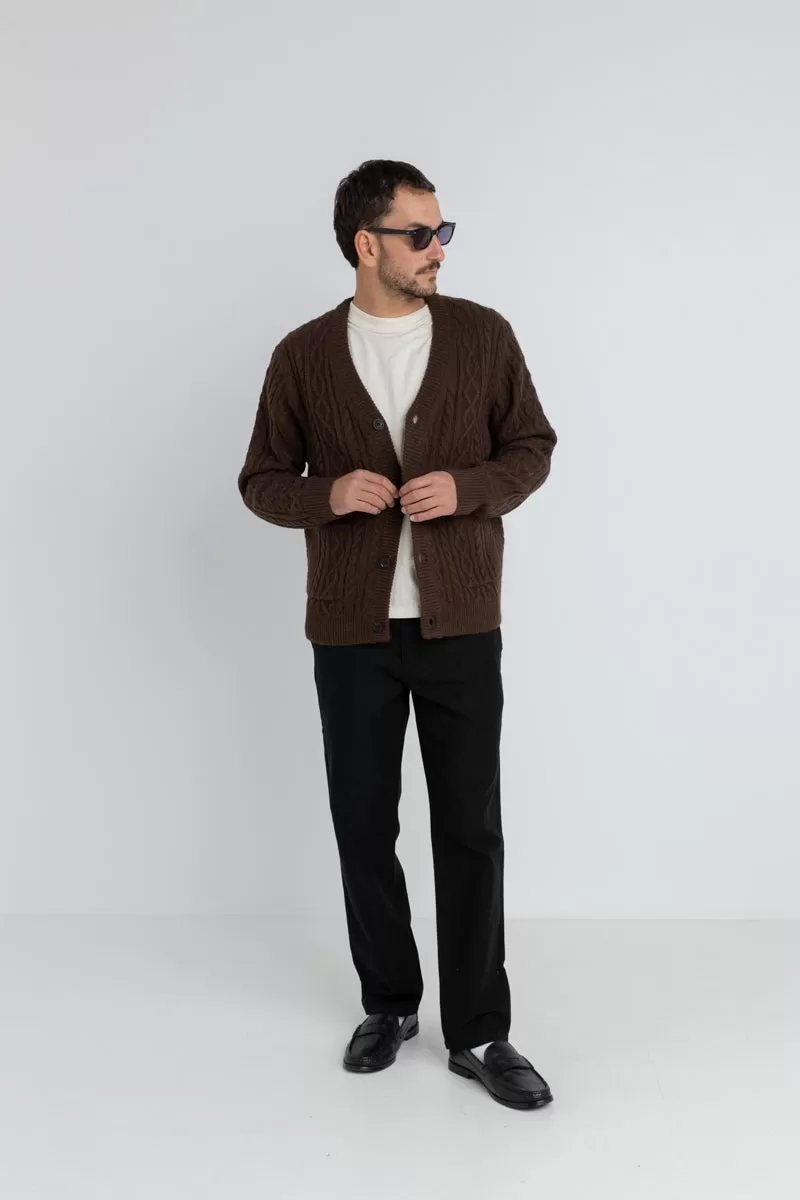 Mohair Cable Knit Cardigan Brown