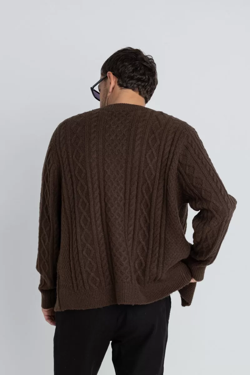 Mohair Cable Knit Cardigan Brown