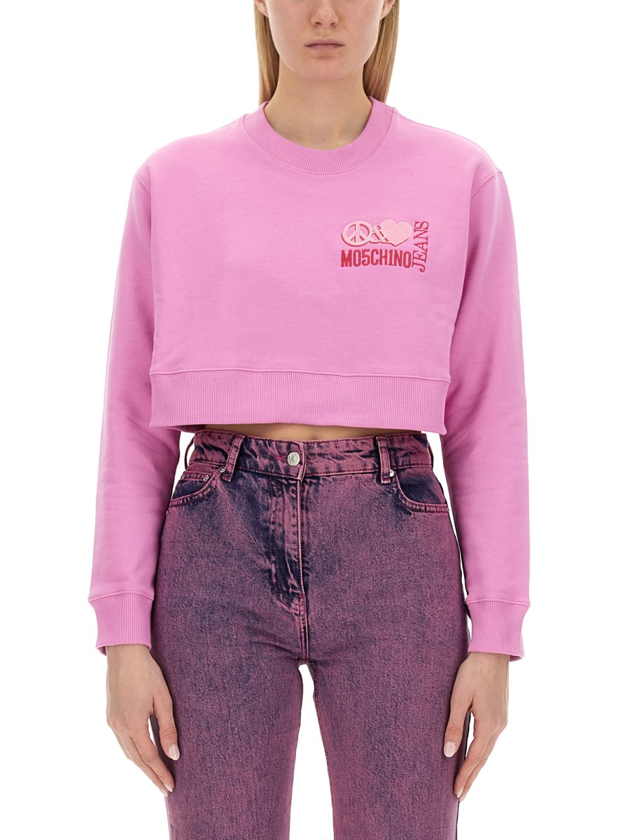 MOSCHINO JEANS    CROPPED COTTON SWEATSHIRT WITH LOGO