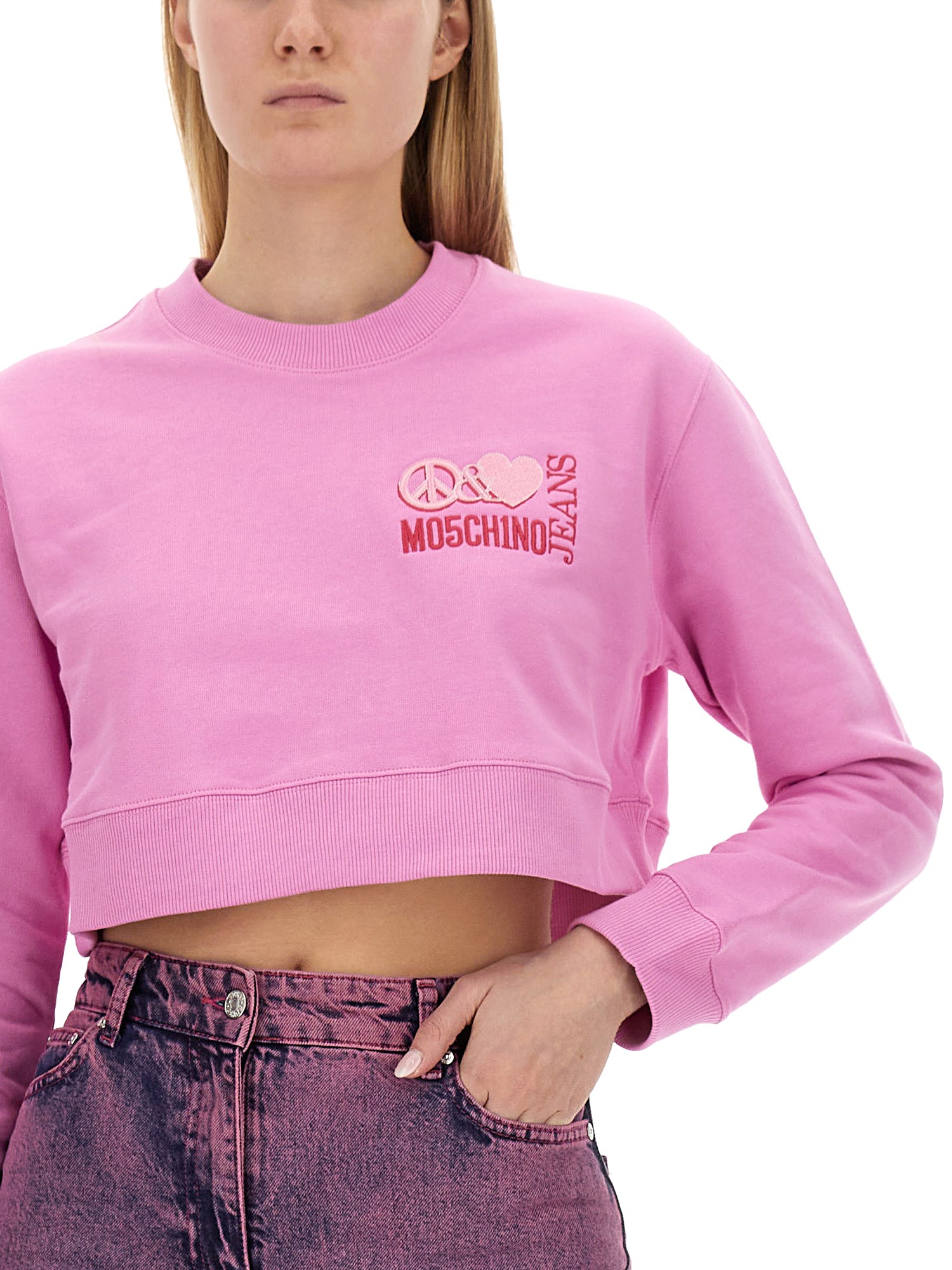 MOSCHINO JEANS    CROPPED COTTON SWEATSHIRT WITH LOGO