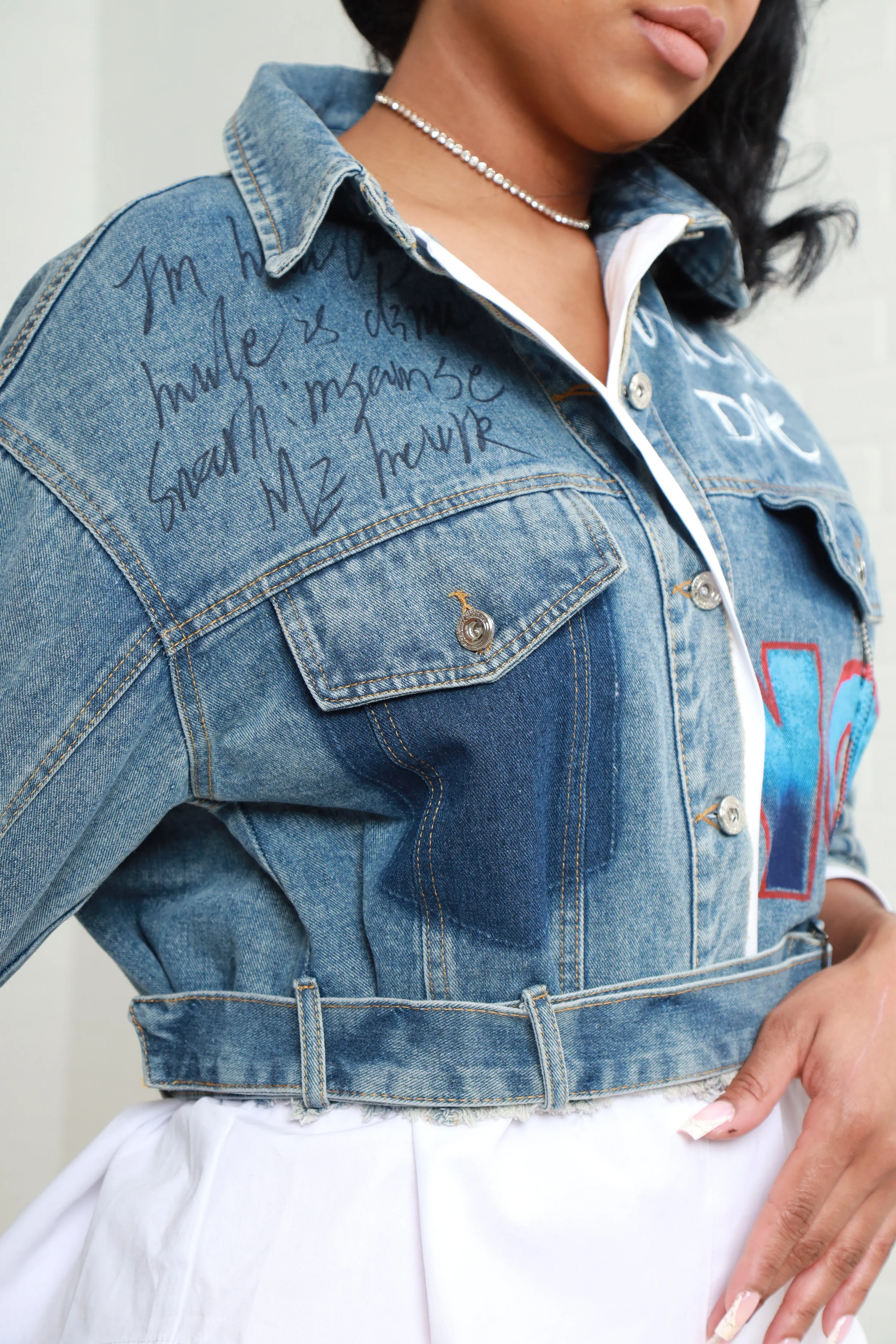 NOTE Distressed Layered Denim Jacket - Medium Wash