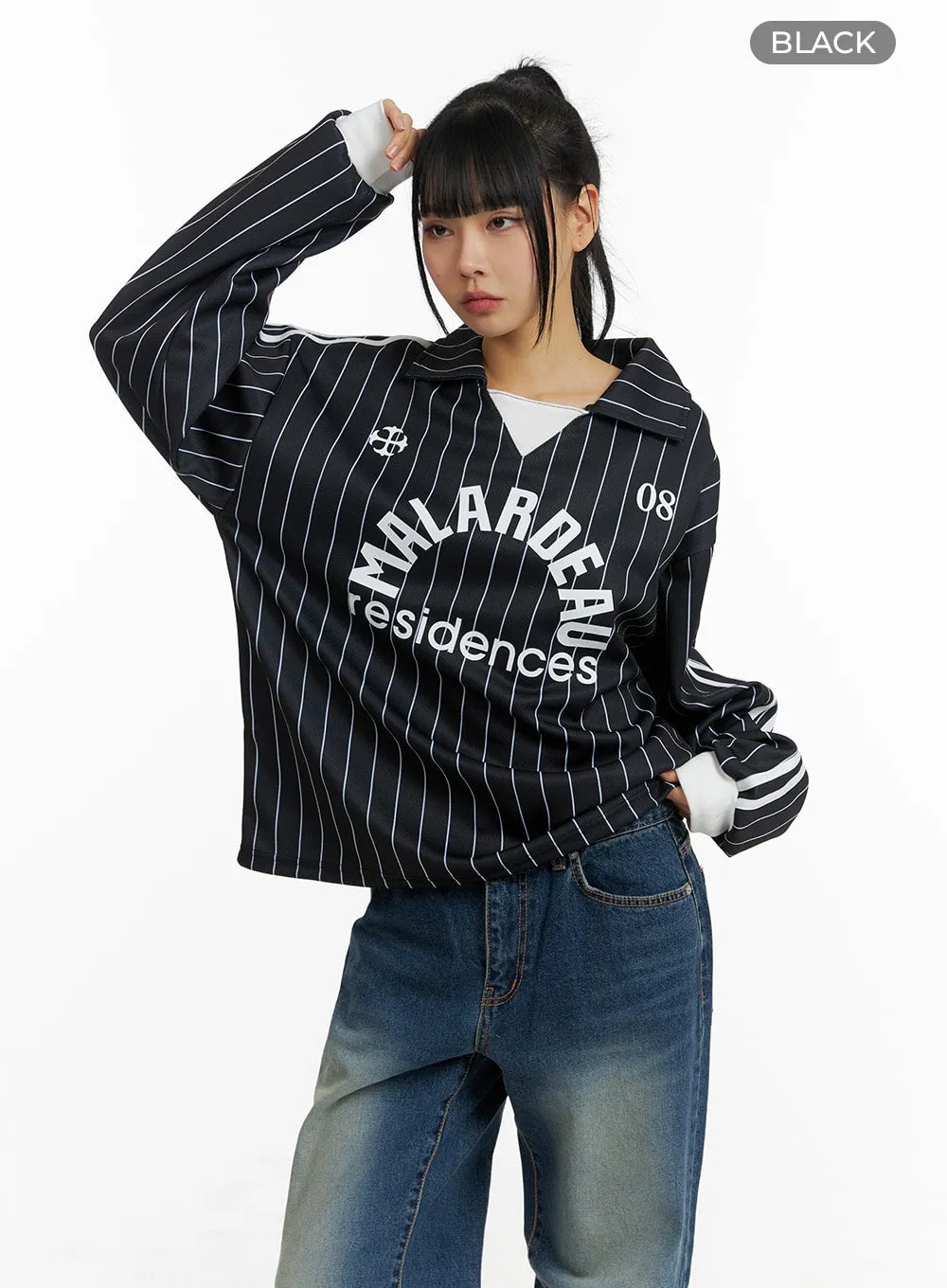 Oversized Striped Collar Unisex Sweatshirt CM407