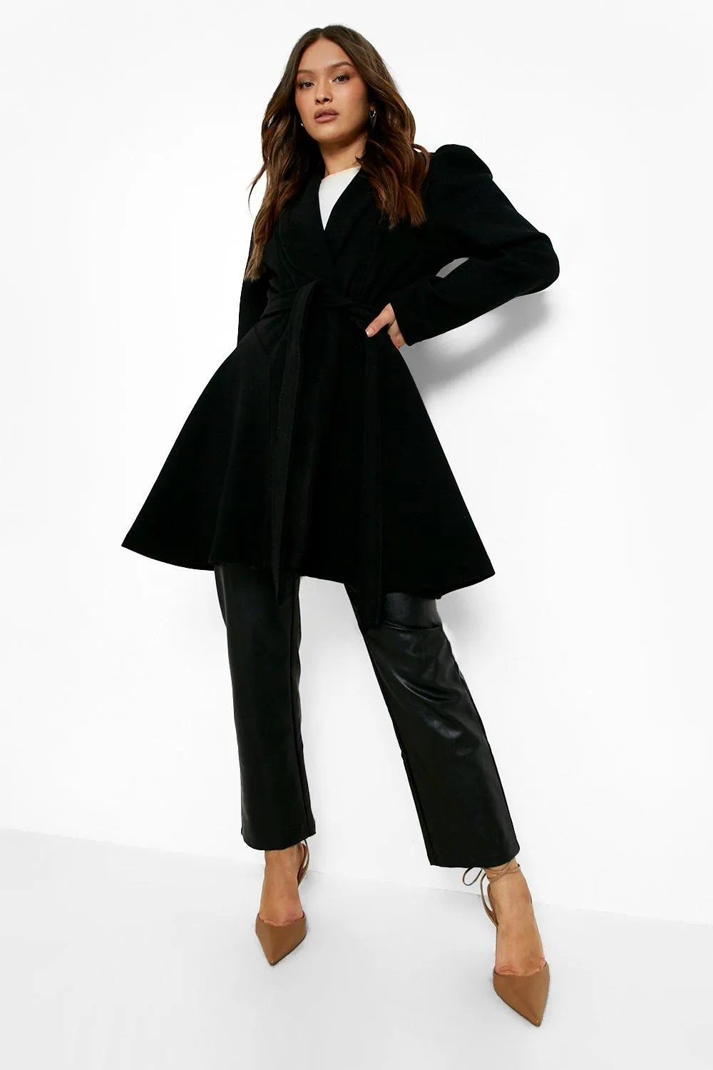 Puff Sleeve Wool Look Coat