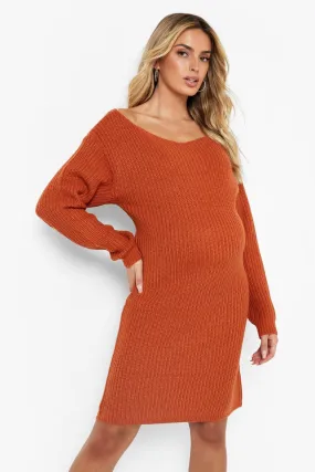 Recycled Maternity Slash Neck Sweater Dress