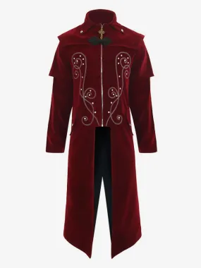 Red Vintage Retro Long Sleeves Polyester Polyester Fiber Overcoat Retro Costumes For Man