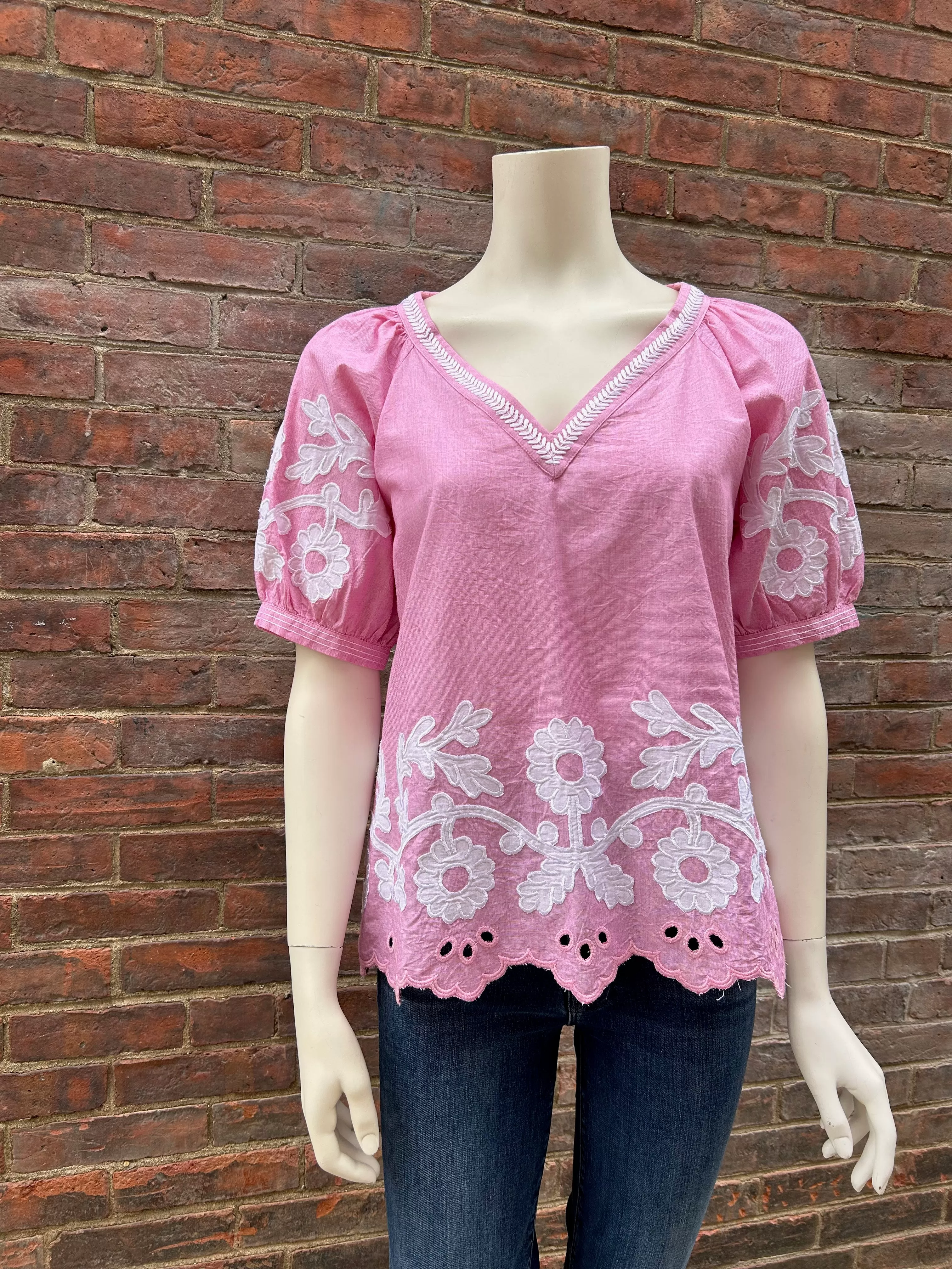 ROSE AND ROSE ANACAPRI DAISY APPLIQUE S/S TOP