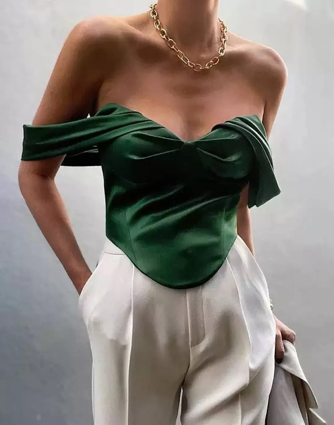 Ruched Off Shoulder Silky Bustier