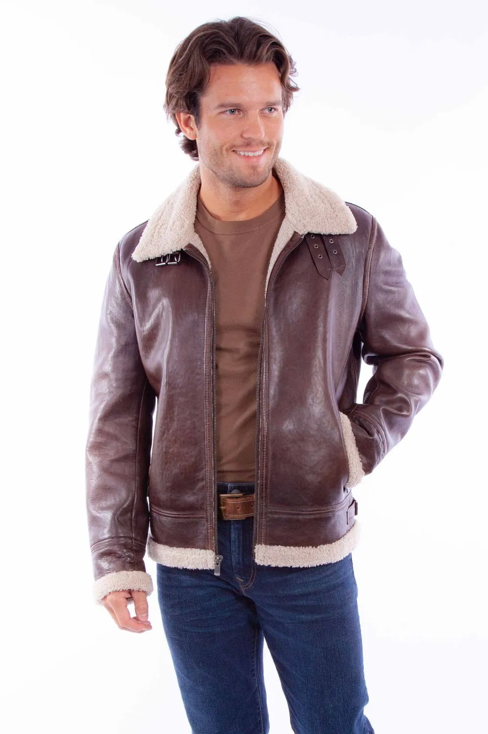 Scully Mens B3 Bomber Chocolate Leather Leather Jacket M