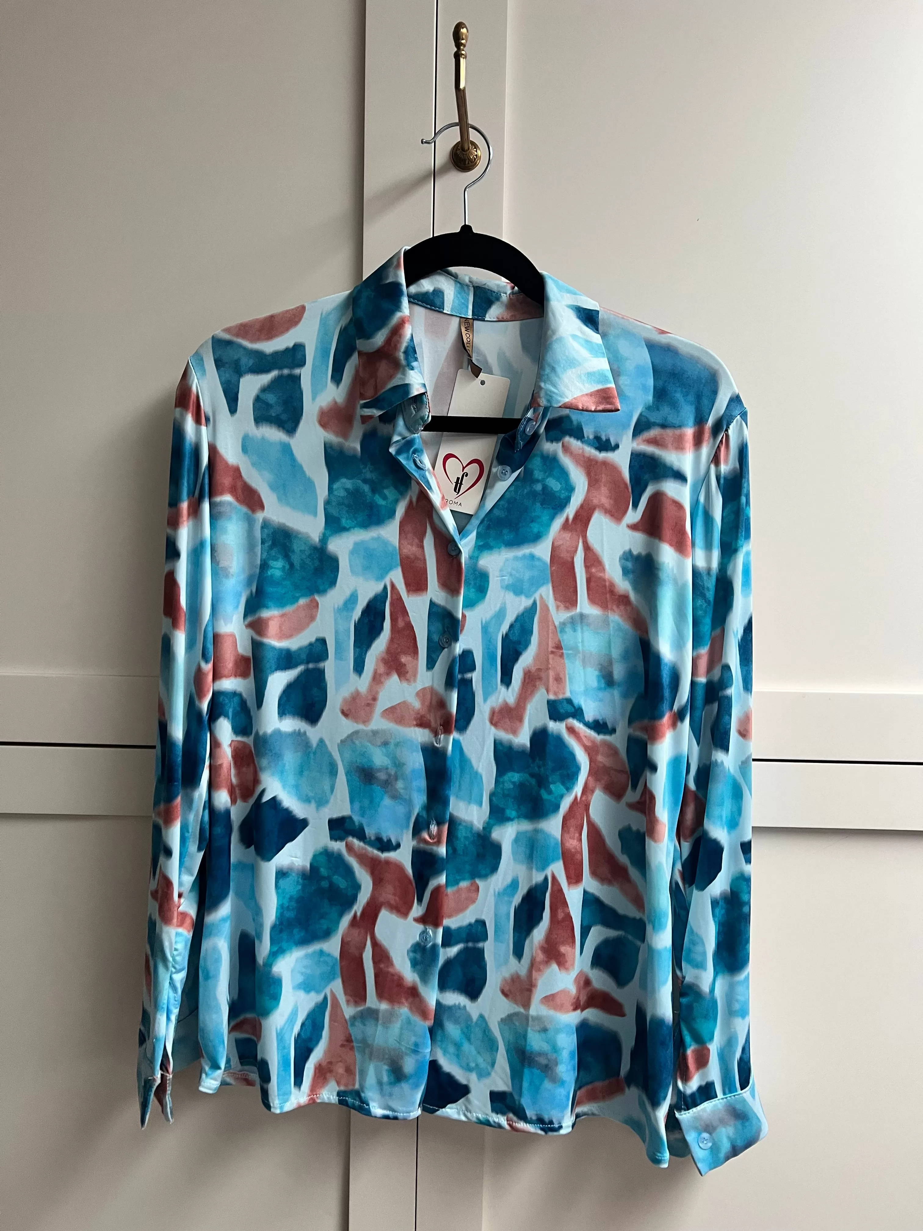 Silky Stretchy Blouse | Rust + Blue