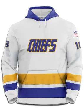 Slapshot Charlestown Chiefs Hanson #18 White Hockey Hoodie