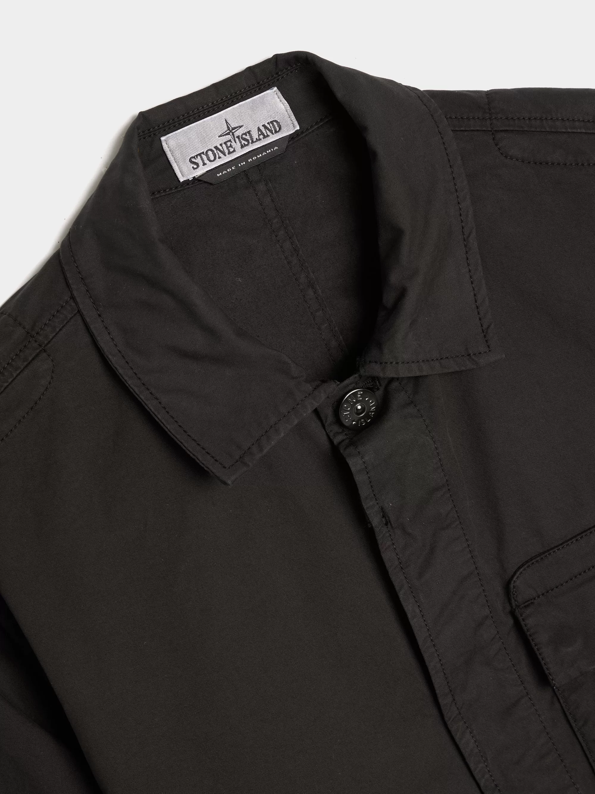 Stretch Cotton Cargo Overshirt, Black