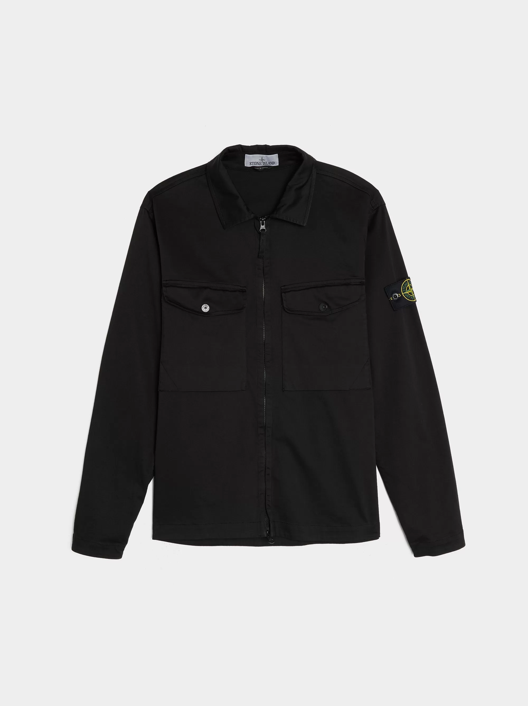 Stretch Cotton Satin Overshirt, Black