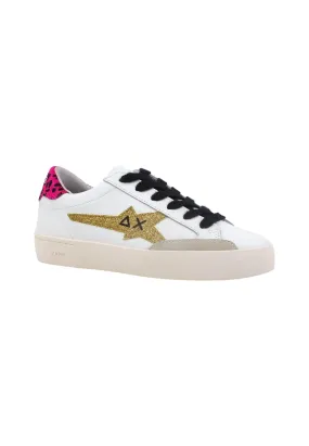 SUN68 Katy Leather Sneaker Donna Bianco Oro Z43221