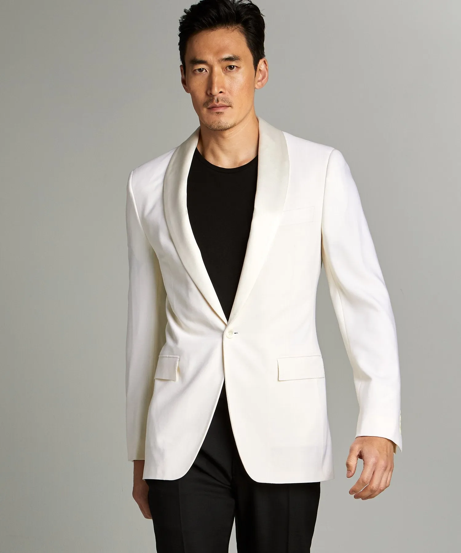 Sutton Shawl Collar Tuxedo Jacket in Ivory Italian Wool