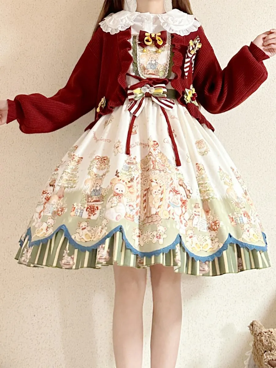 Sweet Lolita Coats Red Christmas Coat Ruffles Knit Overcoat Cotton Blend Winter Lolita Outwears