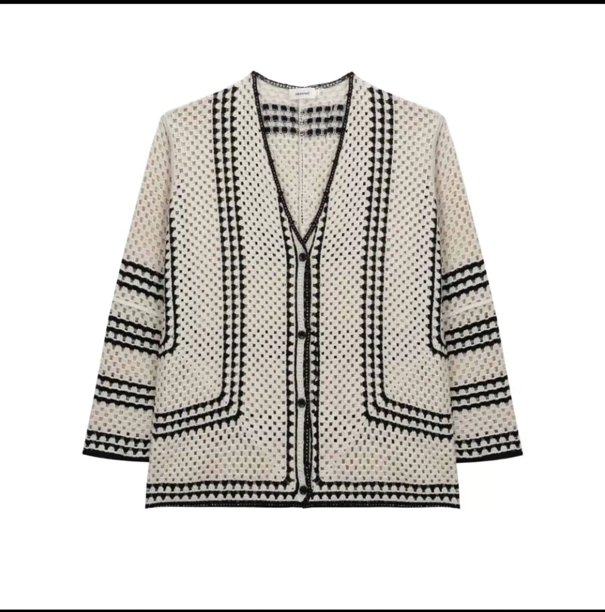 Sweewe Paris Crochet Cardigan in Beige/Black