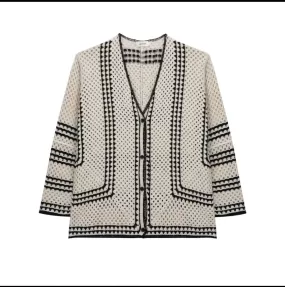 Sweewe Paris Crochet Cardigan in Beige/Black