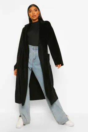 Tall Belted Longline Brushed Wool Look Coat