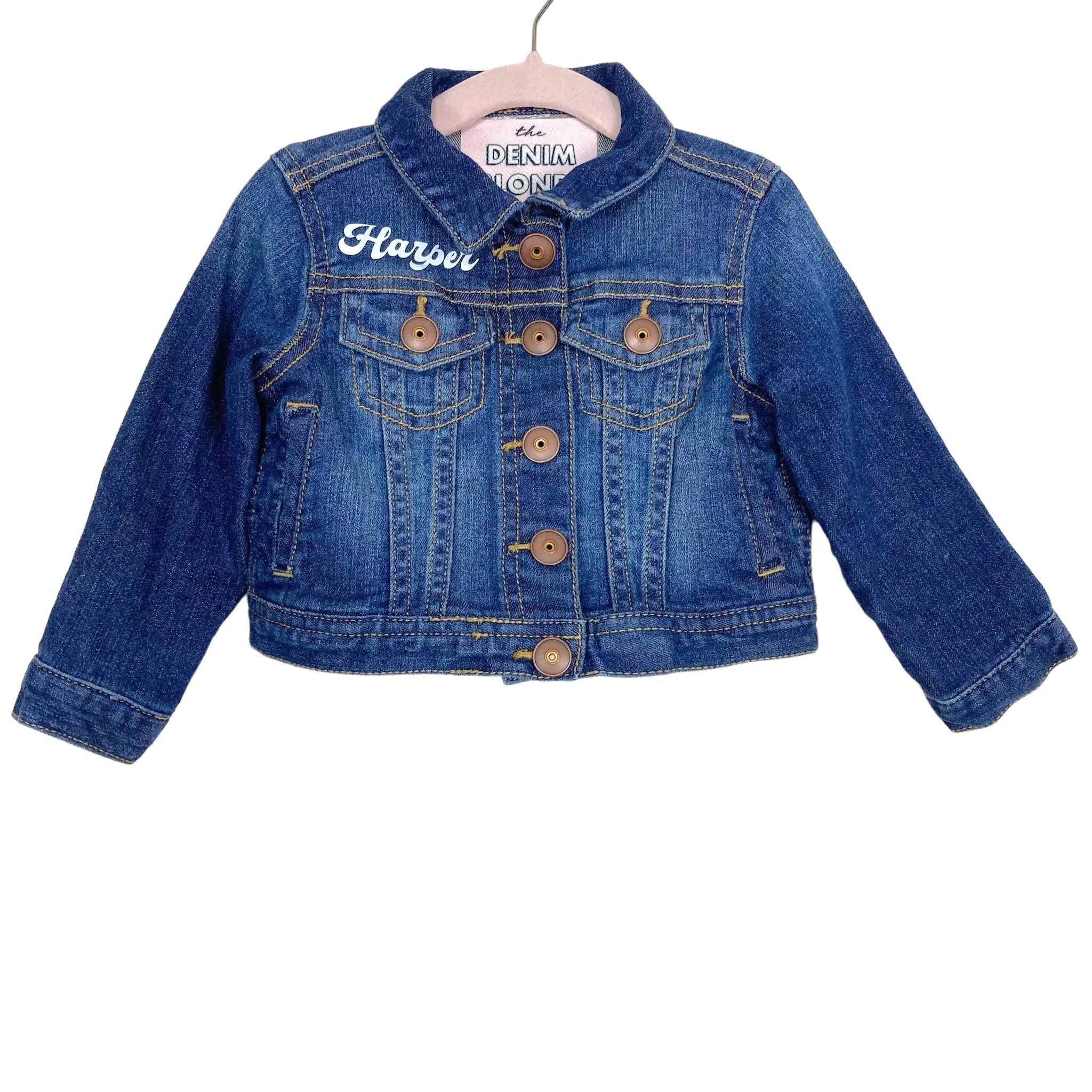 The Denim Blonde Harper Front Mini Back Denim Snap Closure Jacket- Size ~0-6M (see notes)