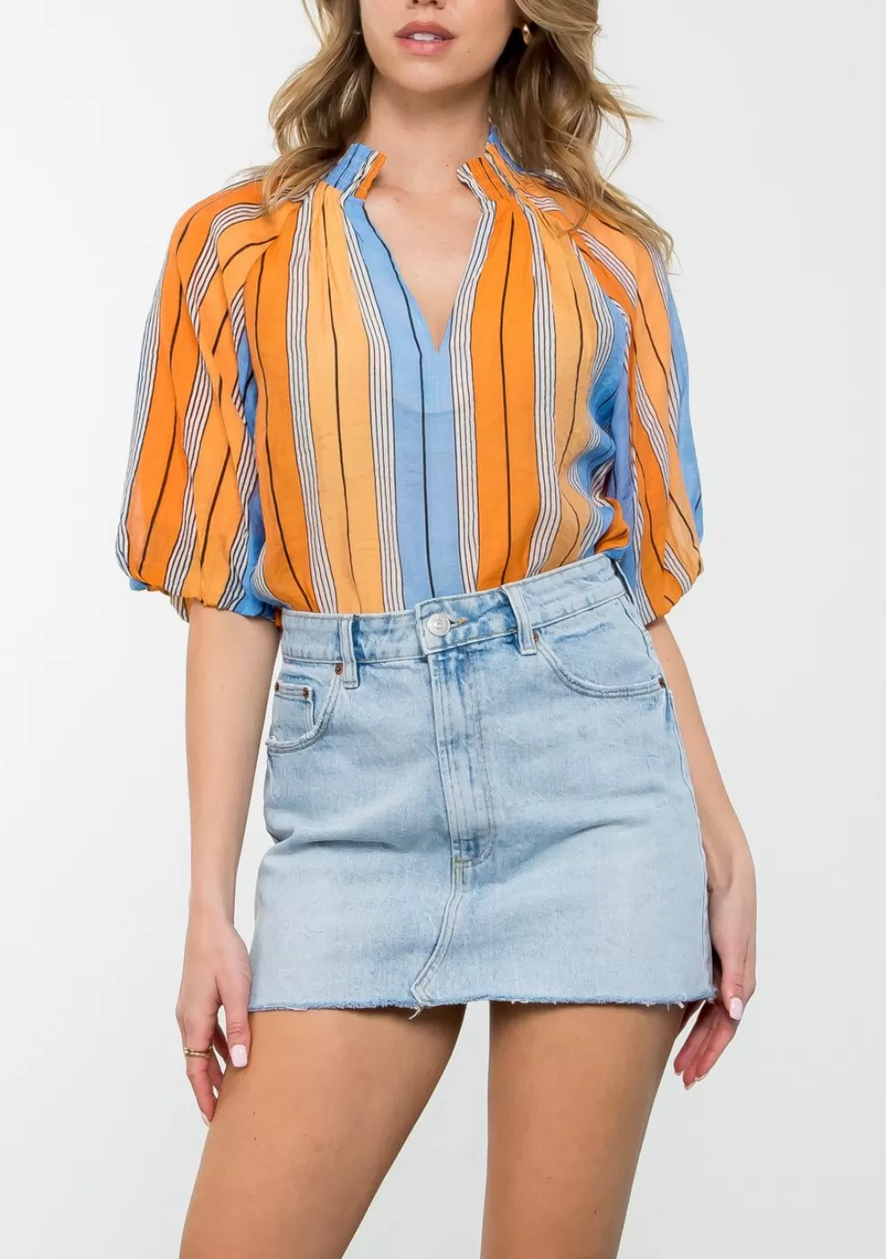 THML PUFF SLEEVE STRIPED TOP