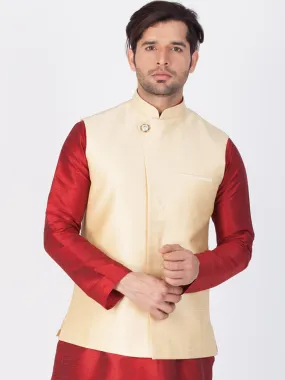 VASTRAMAY Men's Gold Cotton Silk Blend Ethnic Jacket