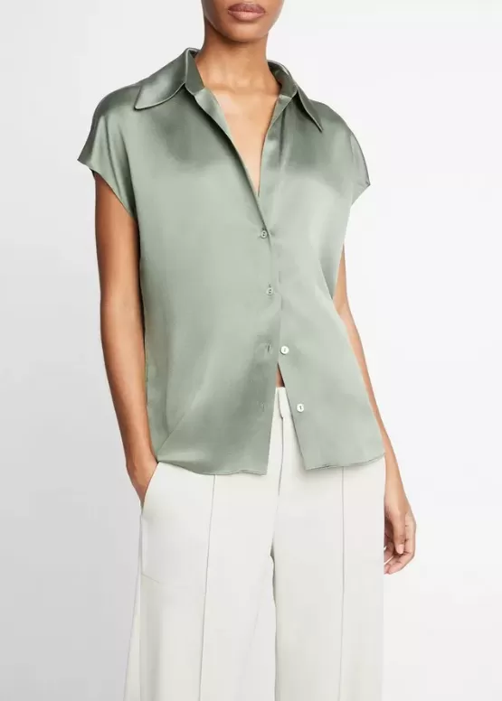 VINCE CAP SLEEVE RUCHED BACK BLOUSE