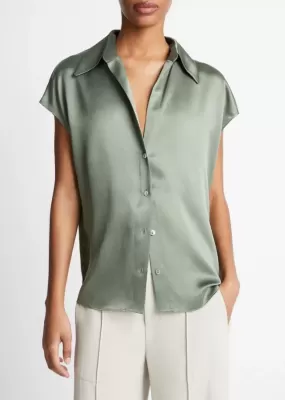 VINCE CAP SLEEVE RUCHED BACK BLOUSE