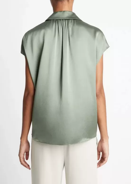 VINCE CAP SLEEVE RUCHED BACK BLOUSE