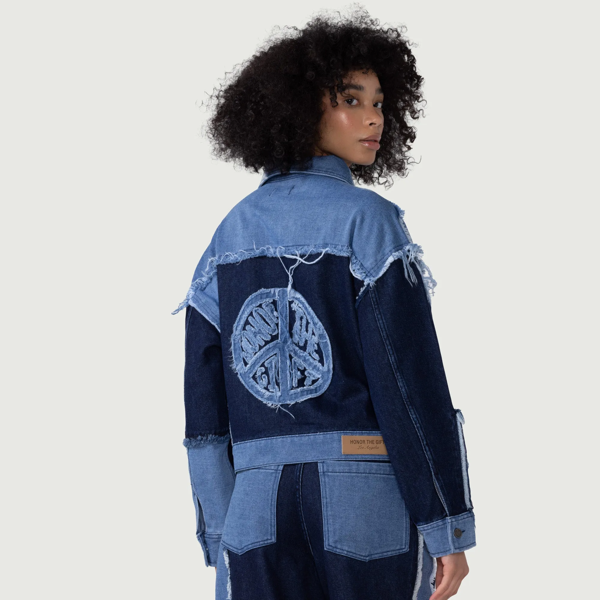 Womens Patch Work Denim Jacket - Indigo