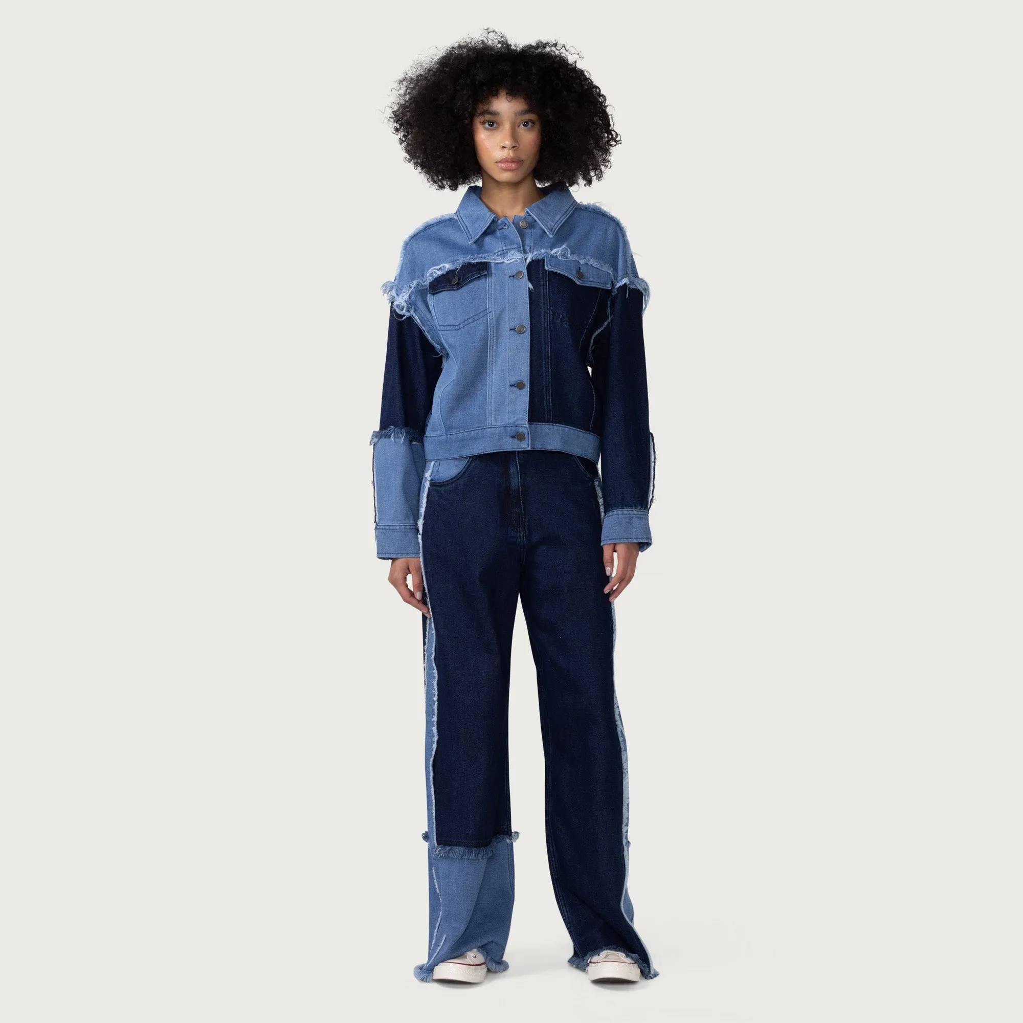 Womens Patch Work Denim Jacket - Indigo