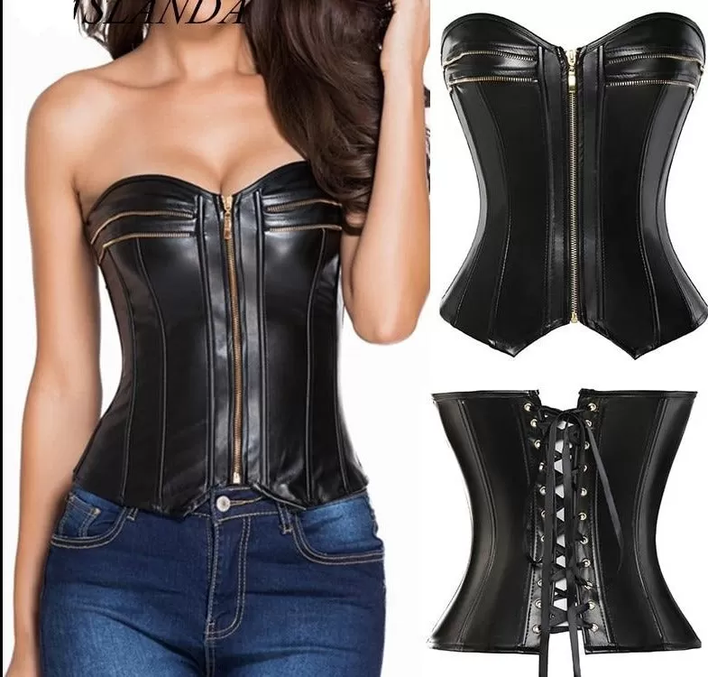 Wonder Goth Black Leather Bustier